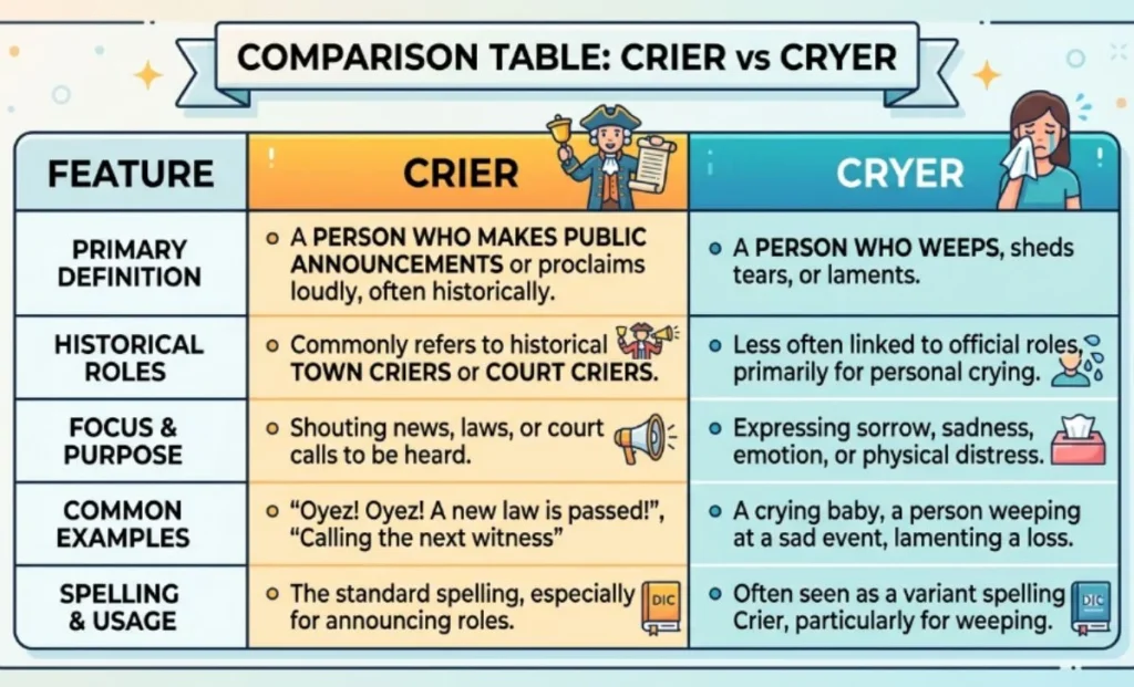 Comparison Table: Crier vs Cryer