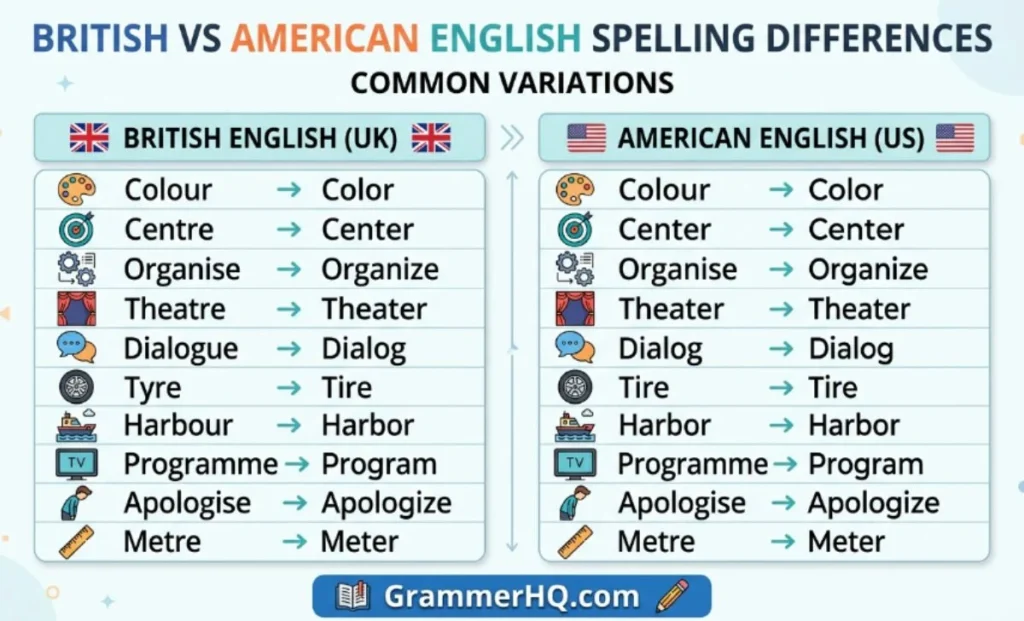 Similar British and American English Spelling Differences