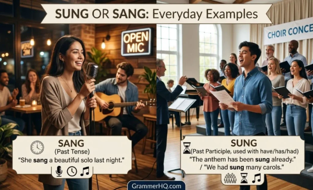 Sung or Sang in Everyday Examples