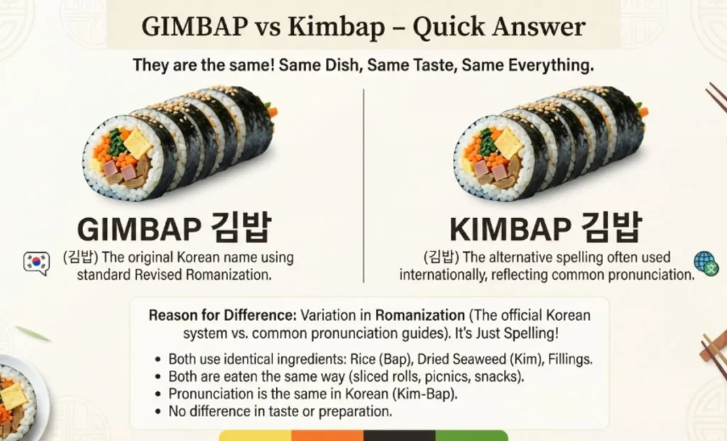 Gimbap vs Kimbap – Quick Answer
